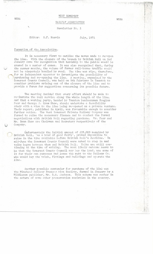 Newsletter No 1 - July 1971