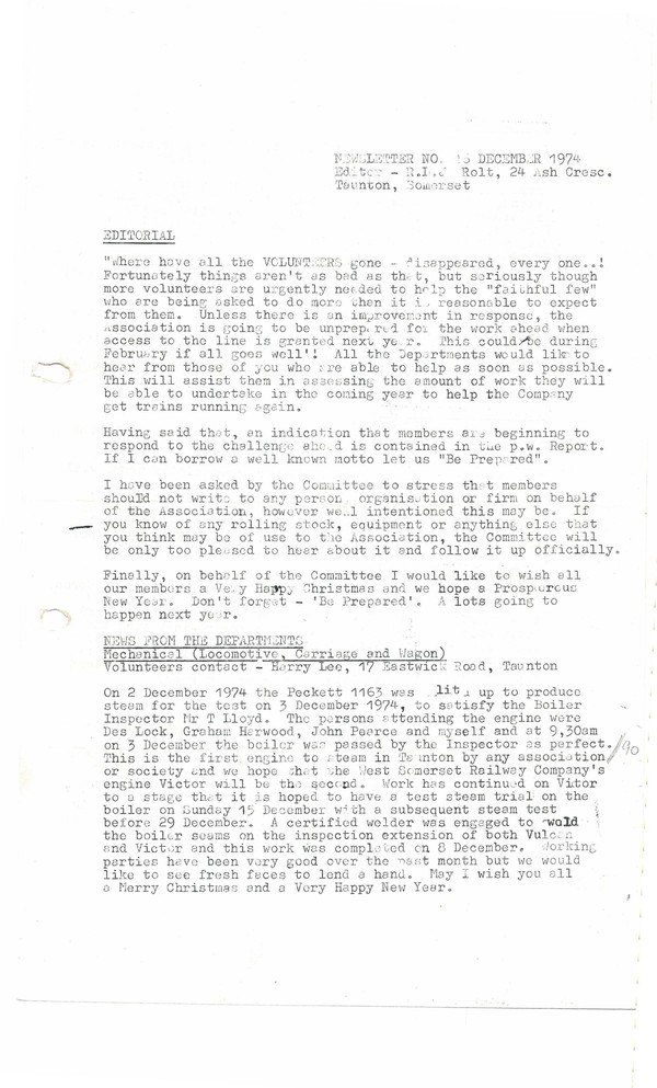 Newsletter No 16 - December 1974