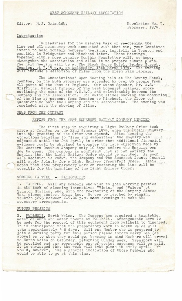 Newsletter No 7 - February 1974