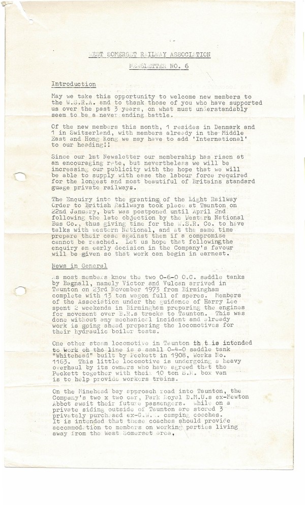 Newsletter No 6 - January 1974