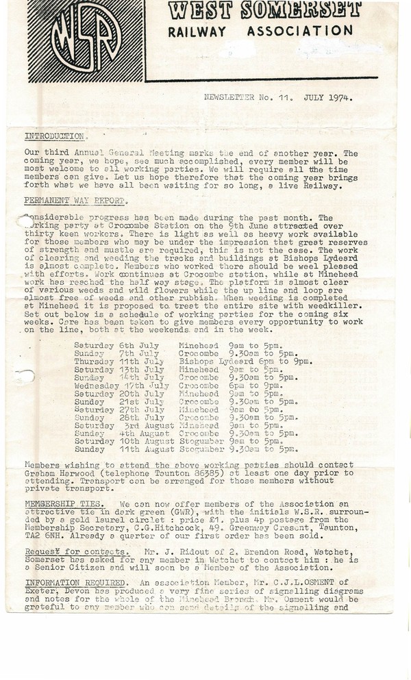 Newsletter No 11 - July 1974
