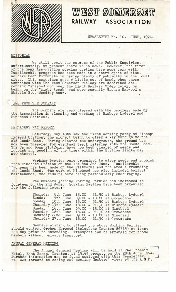 Newsletter No 10 - June 1974