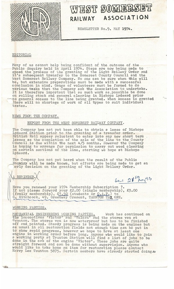 Newsletter No 9 - May 1974