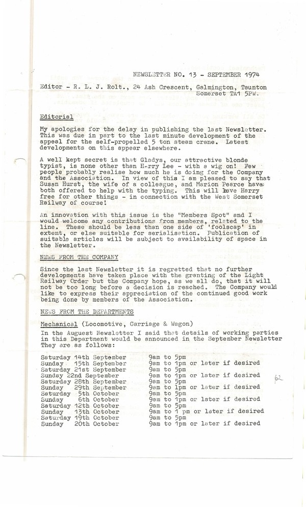 Newsletter No 13 - September 1974