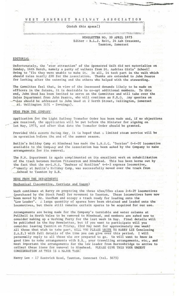 Newsletter No 20 - April 1975