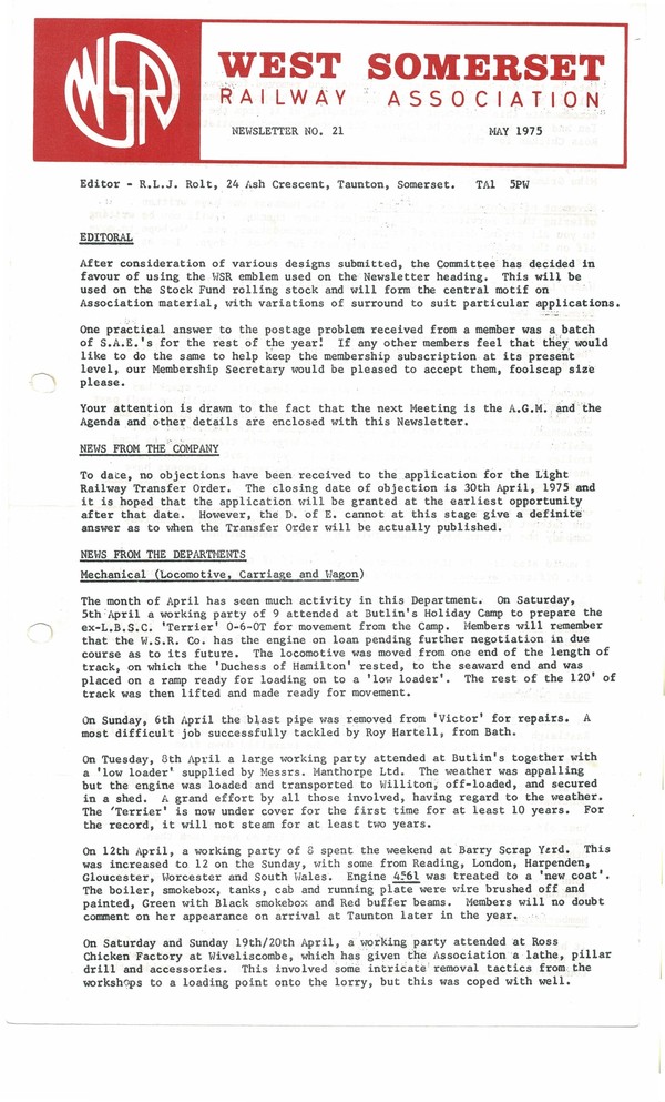 Newsletter No 21 - May 1975