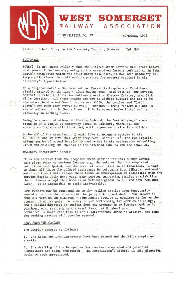 Newsletter No 27 - November 1975