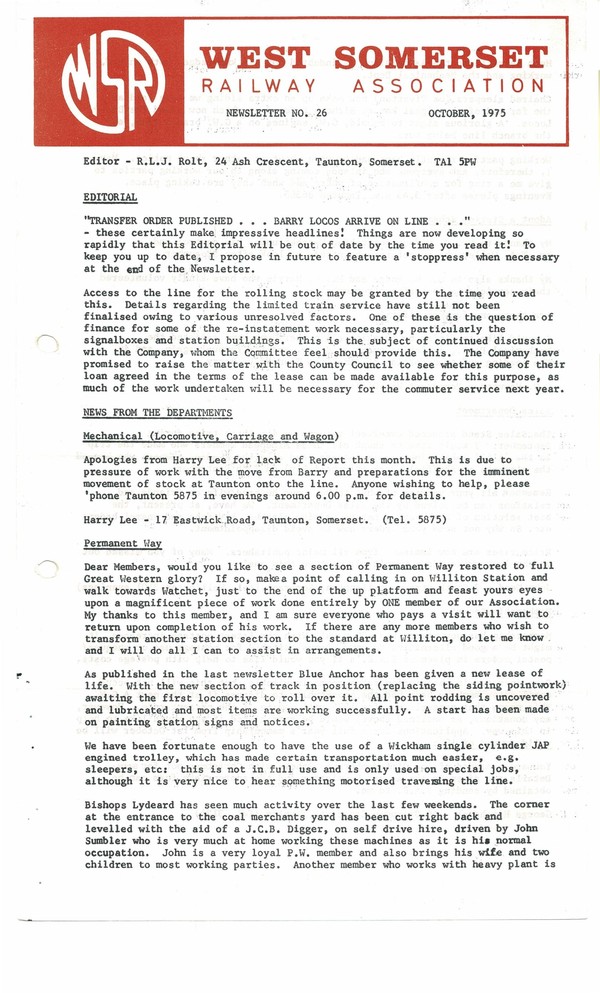 Newsletter No 26 - October 1975