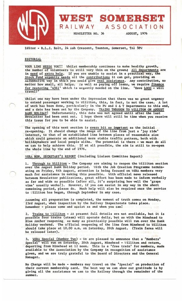 Newsletter No 36 - August 1976