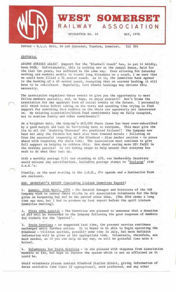 Newsletter No 33 - May 1976