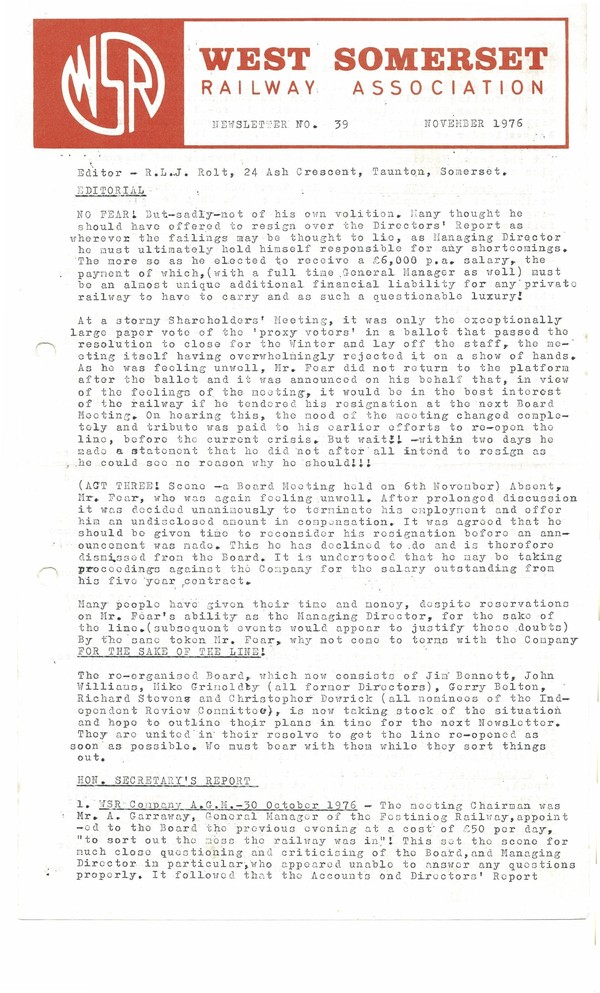 Newsletter No 39 - November 1976